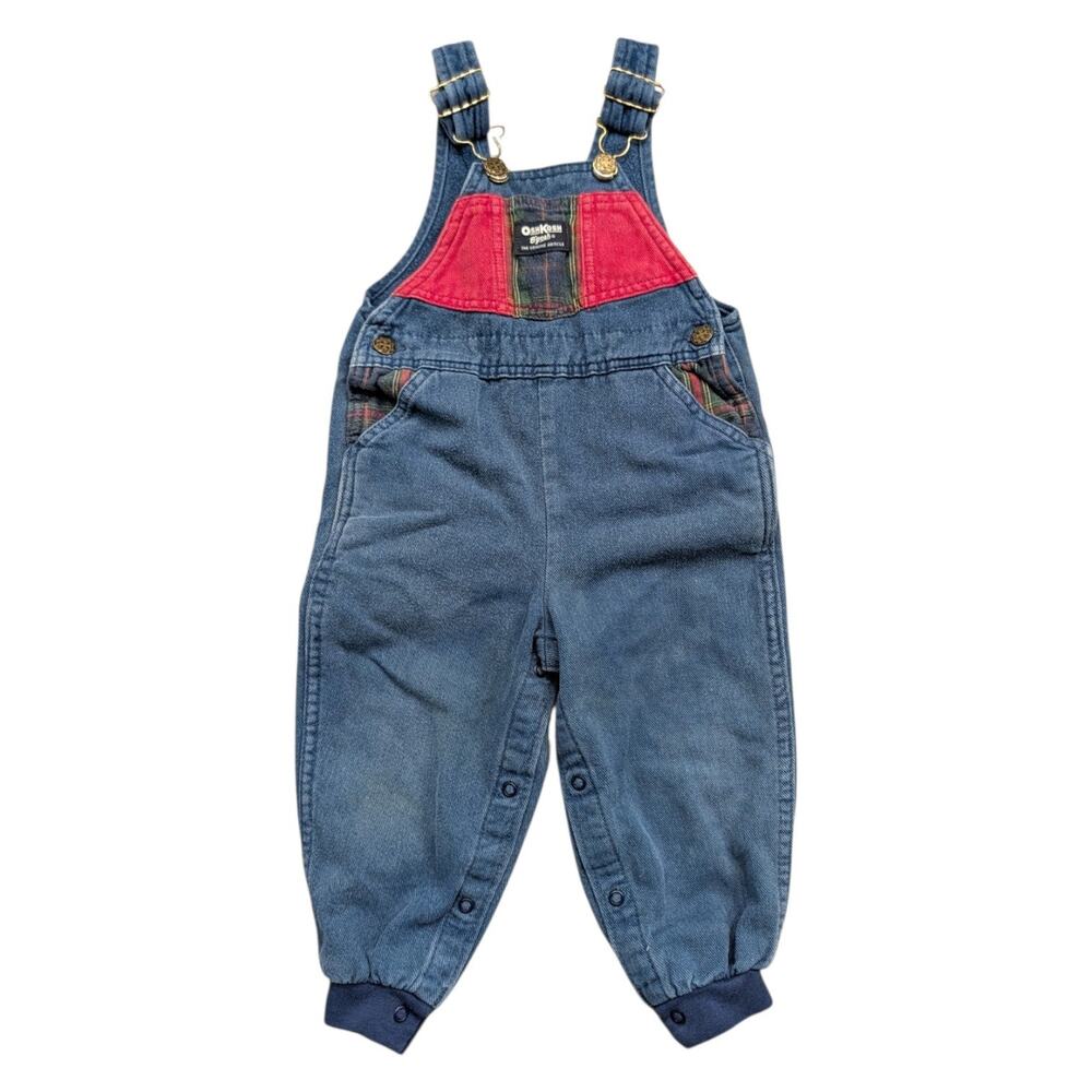 90s Youth OshKosh Plaid Accent Denim Overalls